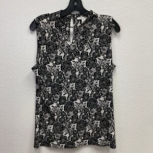 White House Black Market Lace Print Sleeveless Blouse Size L – Keyhole Top